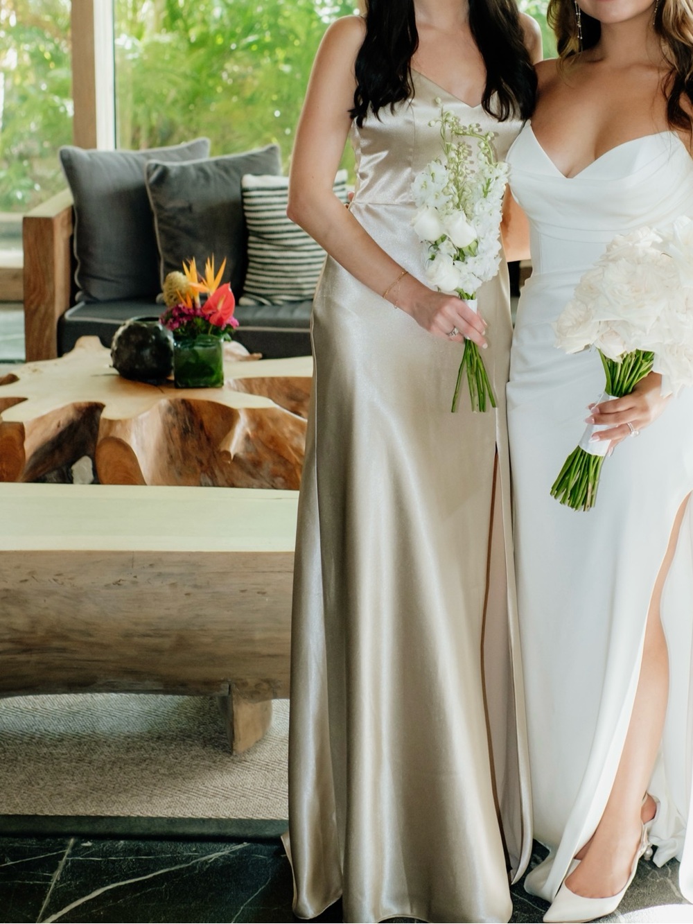 Birdy Grey Satin V-Neck Bridesmaid Dress in Champagne - Picture 2 of 4